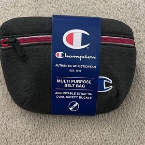 Champion Men's Dark Gray Belt Bag with Pink Zipper Accent